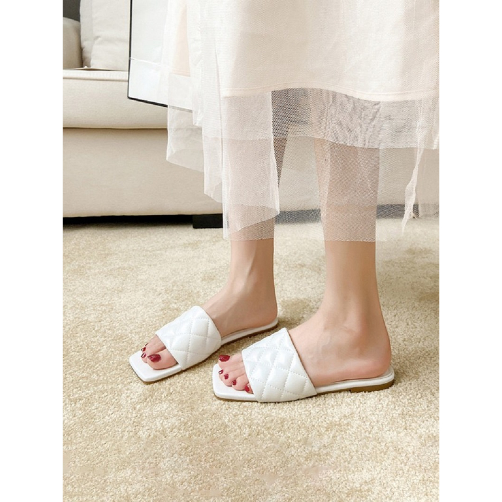 Dép xẹp nữ  quai ngang kẻ caro 3 màu bigsize 40,41,42,43,44 - Dép nữ bigsize đẹp