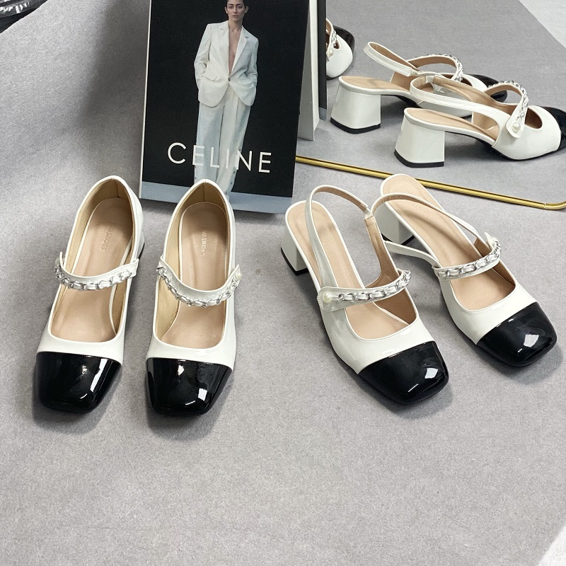 Giày cao gót nữ big size cao 6 phân mũi tròn quai ngang 40 41 42 43 44