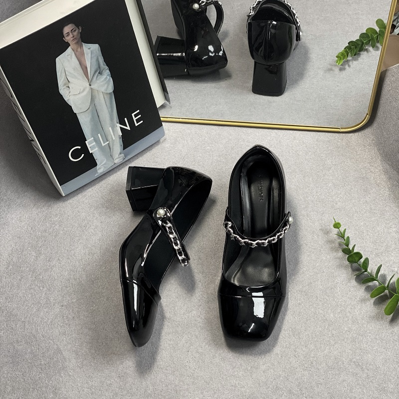 Giày cao gót nữ big size cao 6 phân mũi tròn quai ngang 40 41 42 43 44