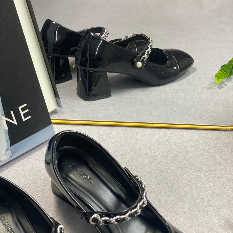 Giày cao gót nữ big size cao 6 phân mũi tròn quai ngang 40 41 42 43 44