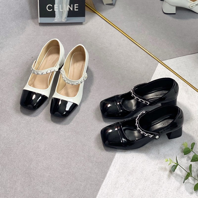 Giày cao gót nữ big size cao 6 phân mũi tròn quai ngang 40 41 42 43 44