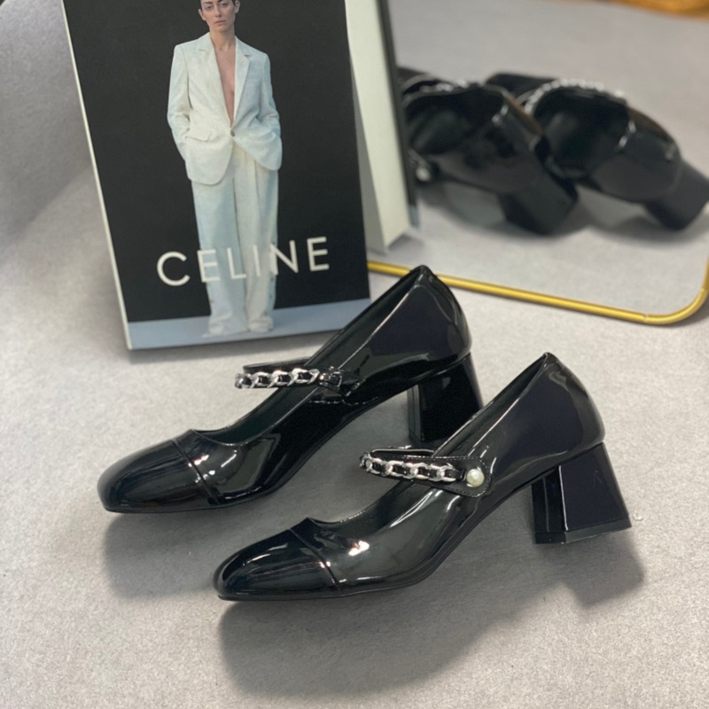 Giày cao gót nữ big size cao 6 phân mũi tròn quai ngang 40 41 42 43 44