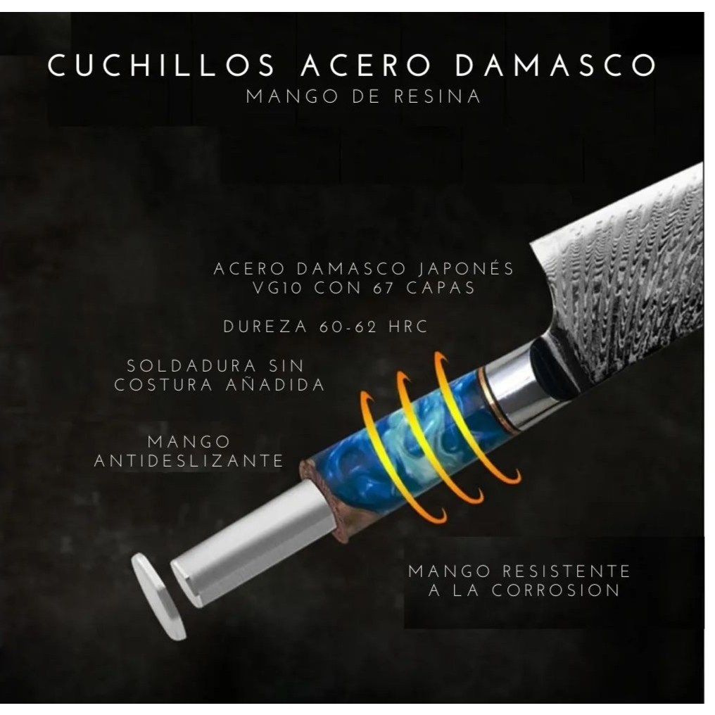 Bộ Dao Damacus 3 Món Full Hộp Gỗ,Loại Thép Damacus 67 lớp, Lõi thép VG10 Carbon Cao Cấp.