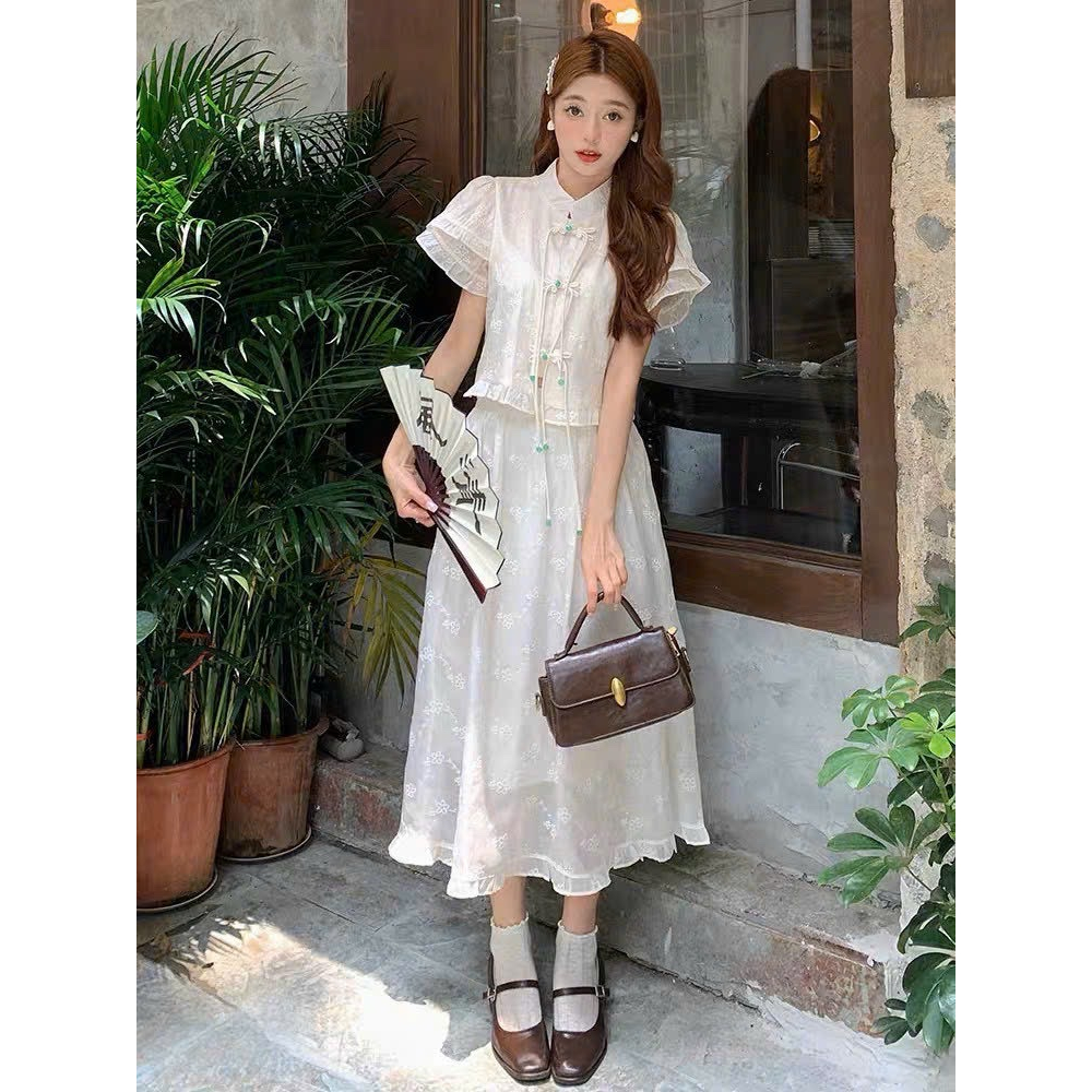 Set cổ tàu, sườn xám cách tân hoa nổi - lady dress Thanh Boutique - thần tiên tỷ tỷ (ảnh thật shop)
