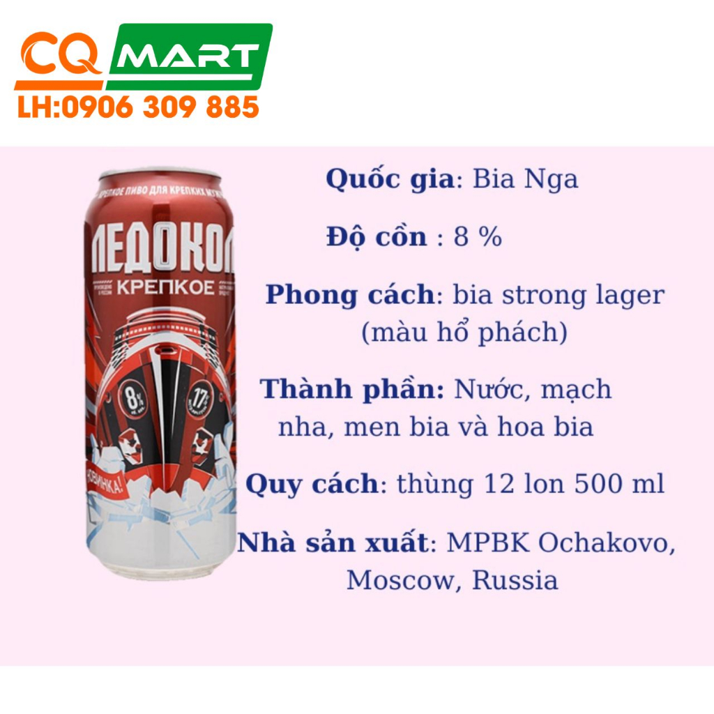 Bia Nga TÀU PHÁ BĂNG LEDOKOL 8% Lon 450ml
