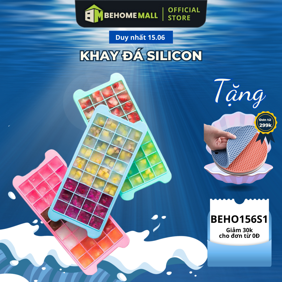 Khay làm đá silicon BEHOMEMALL 24 viên 36 viên có nắp đậy ngăn mùi hiệu quả khuôn làm đá làm thạch GIAO MÀU NGẪU NHIÊN