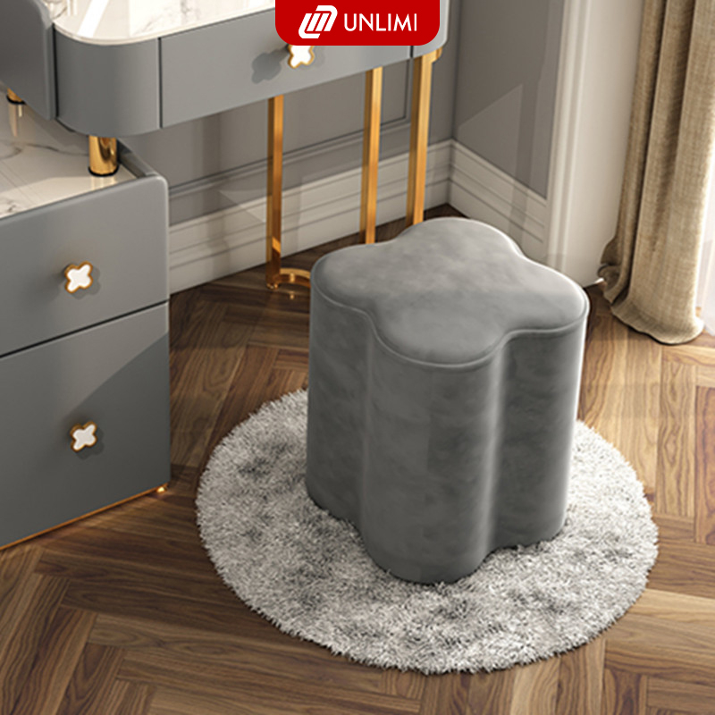 Ghế đôn sofa, ghế bàn trang điểm bọc nỉ hình bông hoa êm ái thương hiệu UNLIMI - GC28