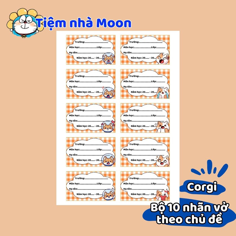Bộ 10 nhãn vở gấu dâu, Kuromi, Bơ, Doremon
