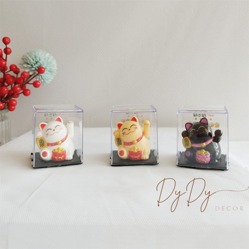 Tượng Mèo Thần Tài Vẫy Tay, Mèo Chiêu Tài Mini Năng Lượng Mặt Trời