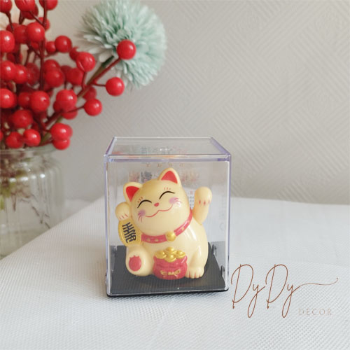 Tượng Mèo Thần Tài Vẫy Tay, Mèo Chiêu Tài Mini Năng Lượng Mặt Trời