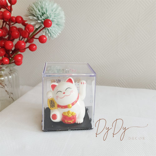 Tượng Mèo Thần Tài Vẫy Tay, Mèo Chiêu Tài Mini Năng Lượng Mặt Trời