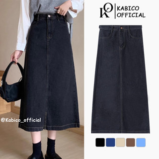 Chân váy jean dài KABICO cạp cao dáng dài qua gối, chân váy bò kaki dài phong cách ulzzang A7
