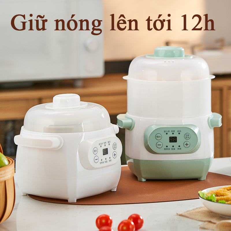 Nồi Nấu Cháo Chậm Cho Bé Ăn Dặm Cao Cấp Kèm Xửng Hấp Dung Tích 1L Nồi Nấu Chậm Chưng Yến Hầm Cách Thuỷ Giữ Nhiệt Tốt