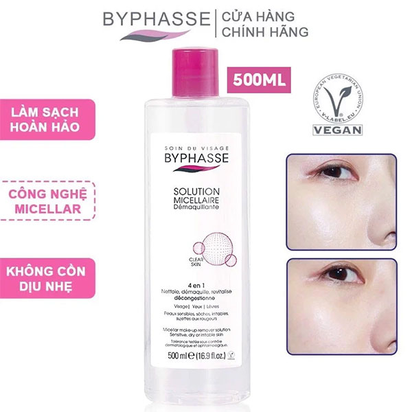 Nước Tây Trang BYPHASSE Làm Sạch Dịu Nhẹ Cho Da Dầu, Da Khô, Da Nhạy Cảm 500Ml