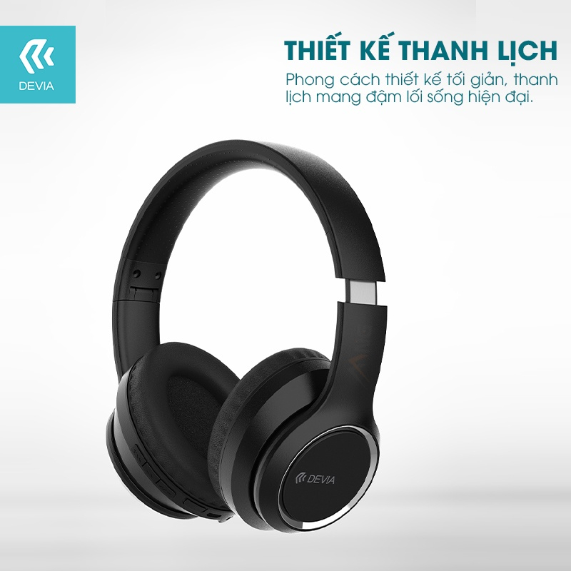 Tai nghe chụp tai headphone buetooth không dây DEVIA Kington series có mic nghe nhạc liên tục 18H Hàng chính hãng