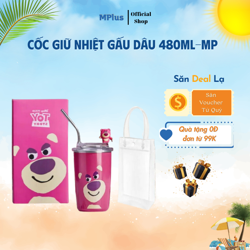 Cốc Gấu Dâu Losto, Ly Giữ Nhiệt Tiện Dụng Kèm Ống Hút Bằng Thép Không Gỉ, Dung Tích 450ml-mp | BigBuy360 - bigbuy360.vn