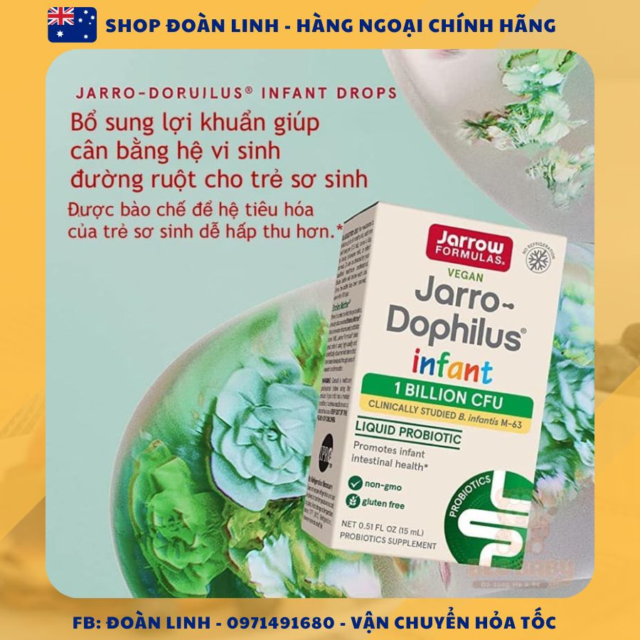 Men đẩy đờm Jarrow 15ml, Men đẩy đờm Probiotic Acidophilus Jarro dophilus Jarrow Mỹ cho bé, Date xa