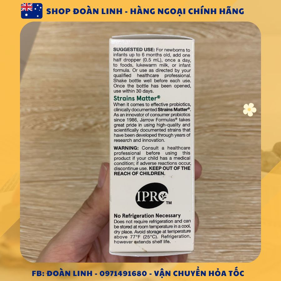 Men đẩy đờm Jarrow 15ml, Men đẩy đờm Probiotic Acidophilus Jarro dophilus Jarrow Mỹ cho bé, Date xa