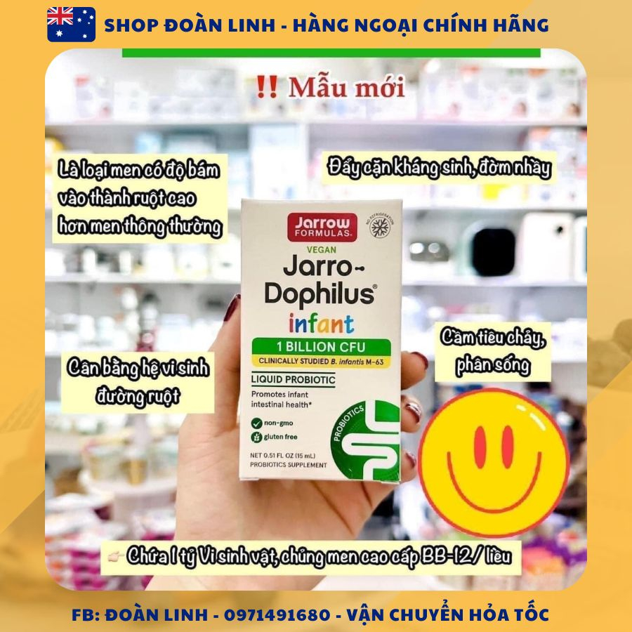 Men đẩy đờm Jarrow 15ml, Men đẩy đờm Probiotic Acidophilus Jarro dophilus Jarrow Mỹ cho bé, Date xa