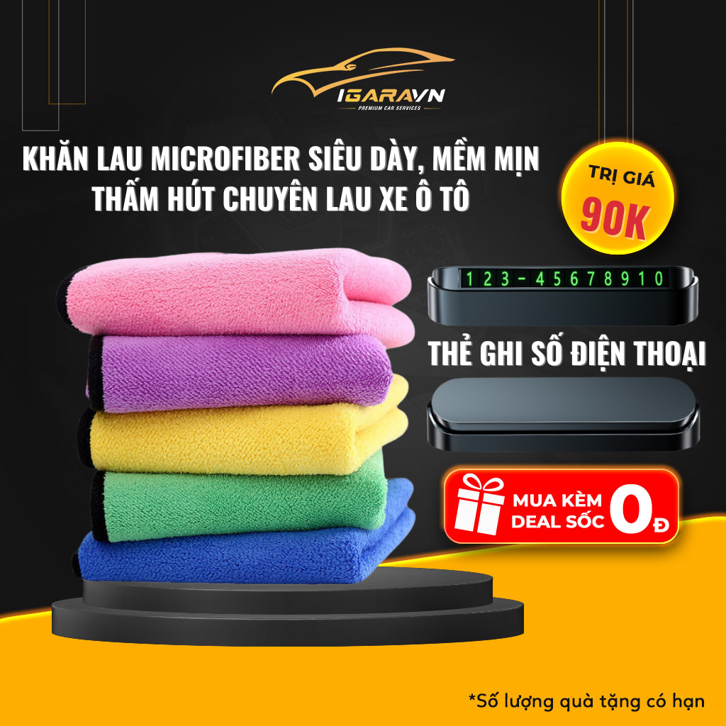 Khăn Lau Xe MICROFIBER Siêu Dày, Mềm Mịn Thấm Hút Tốt Chuyên Lau Ô Tô, Xe Máy