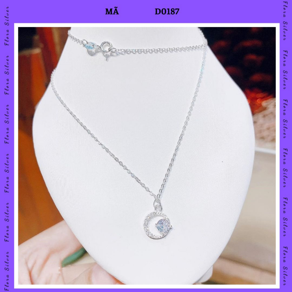Vòng cổ/Dây chuyền bạc ta, bạc S925 dành cho nữ - Dây liền mặt hình tròn đính viên đá FLORA D0187