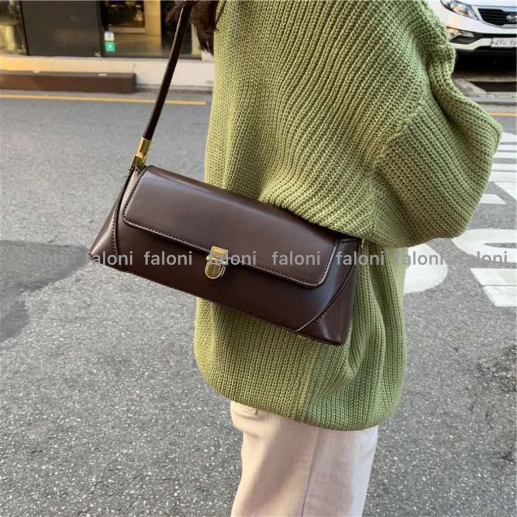 Túi xách kẹp nách công sở nữ đẹp FALONI khoác vai đeo chéo dự tiệc da trơn thời trang cổ điển cao cấp KN1