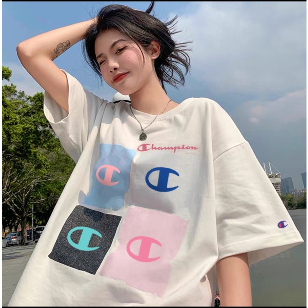 Áo thun CHAMPION 4 logo in tay lỡ Unisex Tubee shop