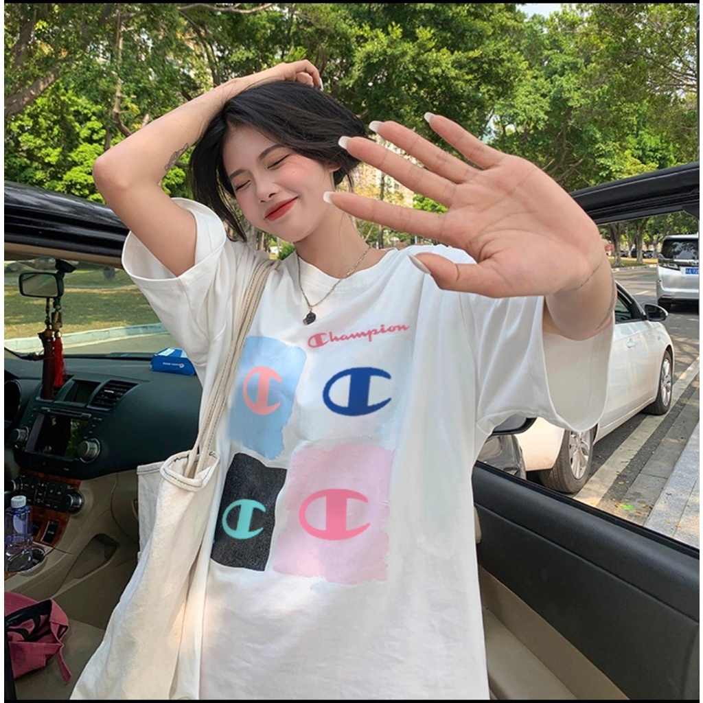 Áo thun CHAMPION 4 logo in tay lỡ Unisex Tubee shop | BigBuy360 - bigbuy360.vn