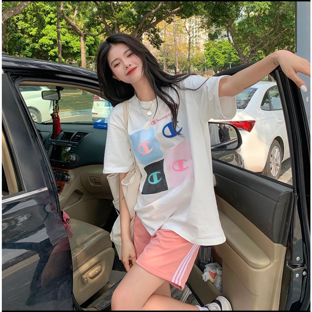 Áo thun CHAMPION 4 logo in tay lỡ Unisex Tubee shop | BigBuy360 - bigbuy360.vn