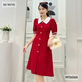 Đầm phối cổ bèo đính nút BEMINE MT6065