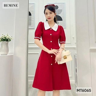 Đầm phối cổ bèo đính nút BEMINE MT6065