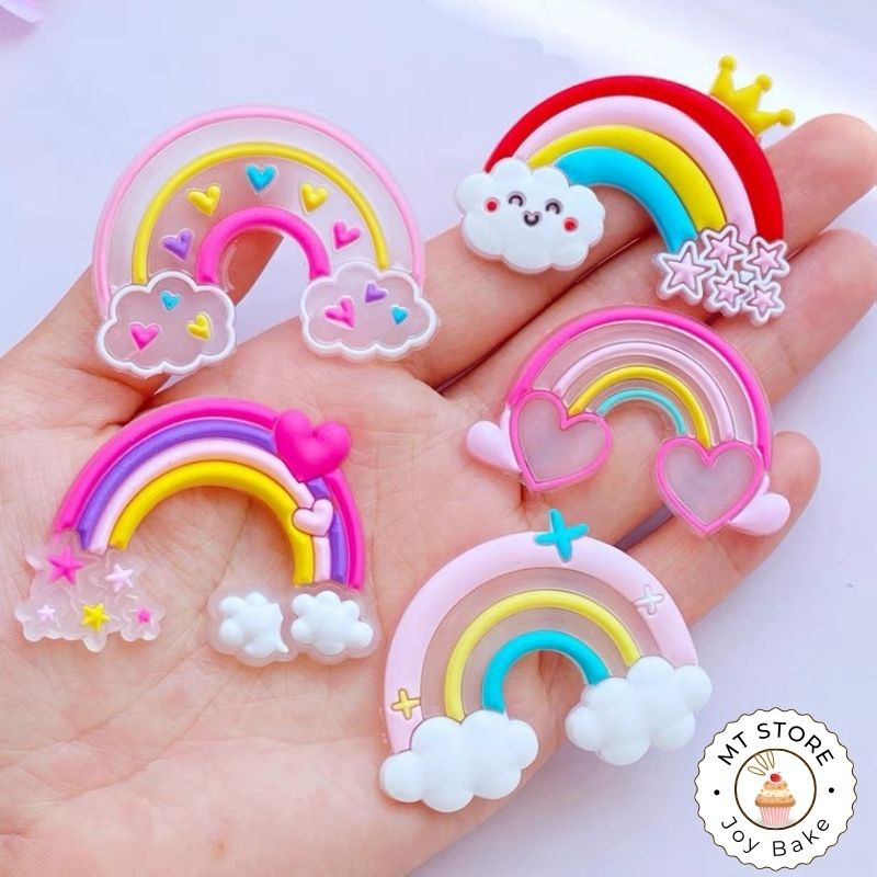 Set 5 cầu vồng nhựa dẻo trong suốt hoạt hình trang trí bánh kem