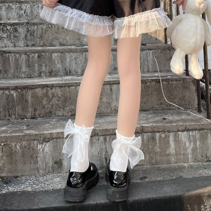 Tất lolita cổ cao nữ dài có nơ đen trắng phong cách Nhật Bản Design By 3B cosplay