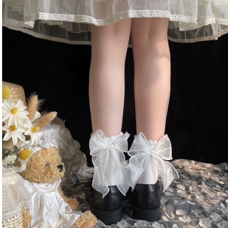 Tất lolita cổ cao nữ dài có nơ đen trắng phong cách Nhật Bản Design By 3B cosplay