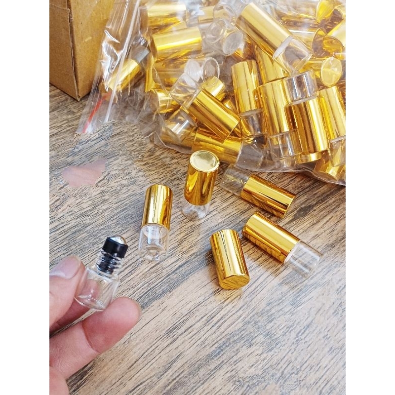Set 5 lọ trống thủy tinh 1ml /2,/3/5/10Ml, dạng lăn kim loại chống rò rỉ tinh dầu nước hoa dubai,