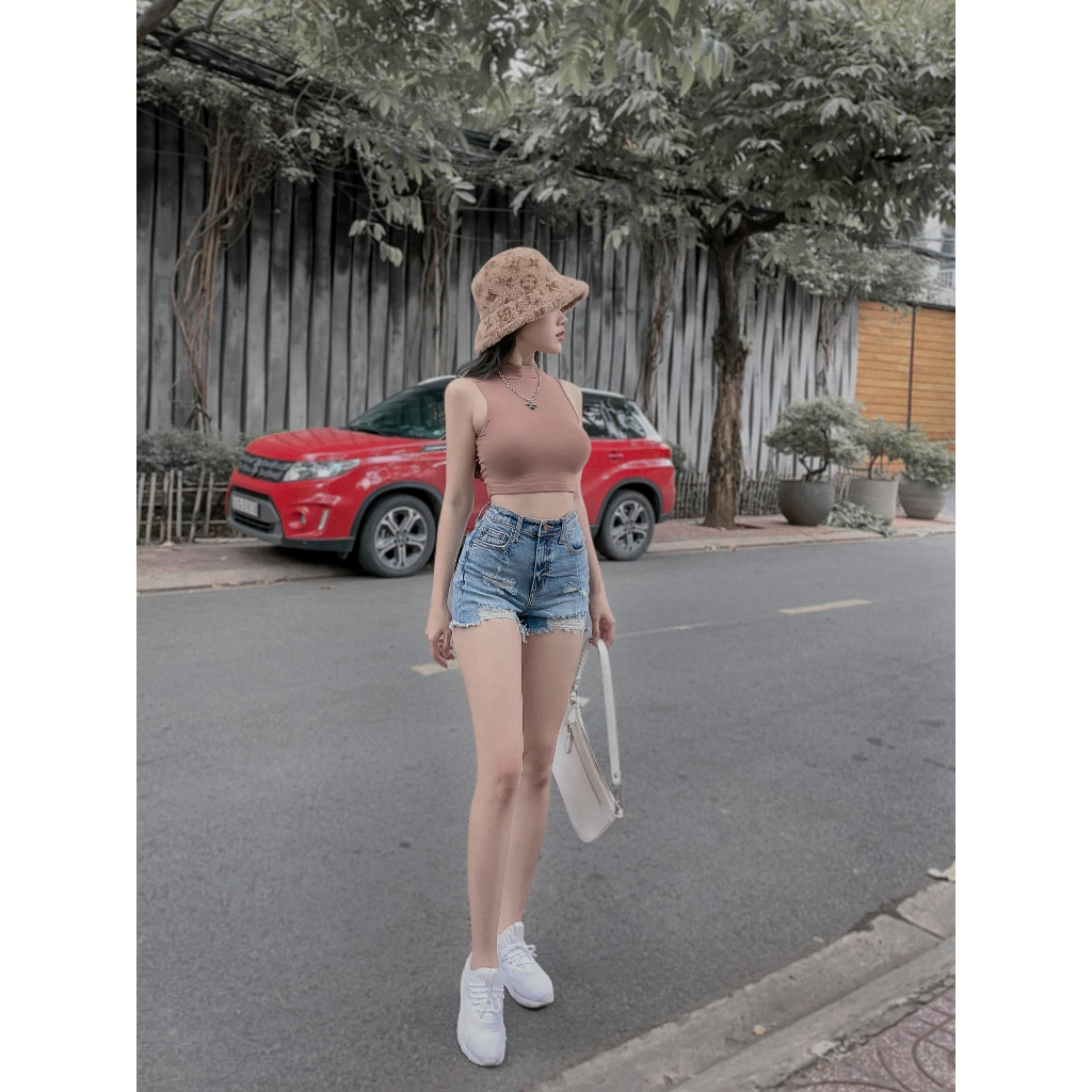 Áo sát nách cổ cao croptop chất liệu cotton bozip co giãn thoải mãi, thấm hút mồ hôi MS36, BELLA TOP
