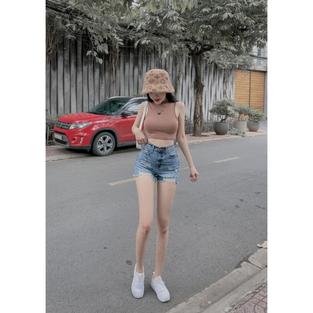 Áo sát nách cổ cao croptop chất liệu cotton bozip co giãn thoải mãi, thấm hút mồ hôi MS36, BELLA TOP