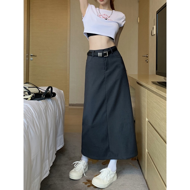 Chân váy dài phong cách Retro chất tuyết mưa đẹp loại 1 tặng kèm dây lưng, Chân váy dài chữ A xẻ sau cạp cao túi ngang