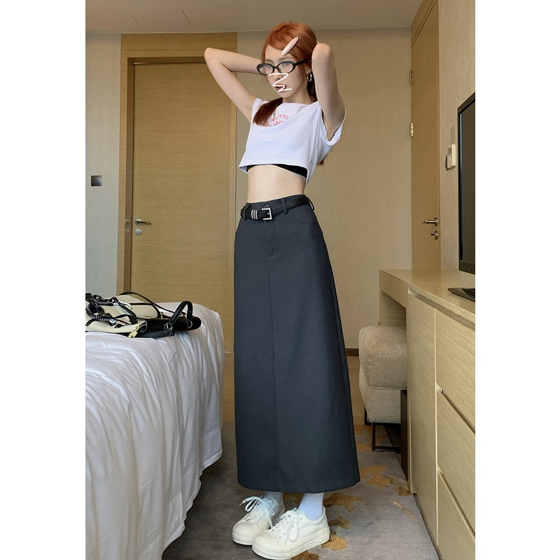 Chân váy dài phong cách Retro chất tuyết mưa đẹp loại 1 tặng kèm dây lưng, Chân váy dài chữ A xẻ sau cạp cao túi ngang