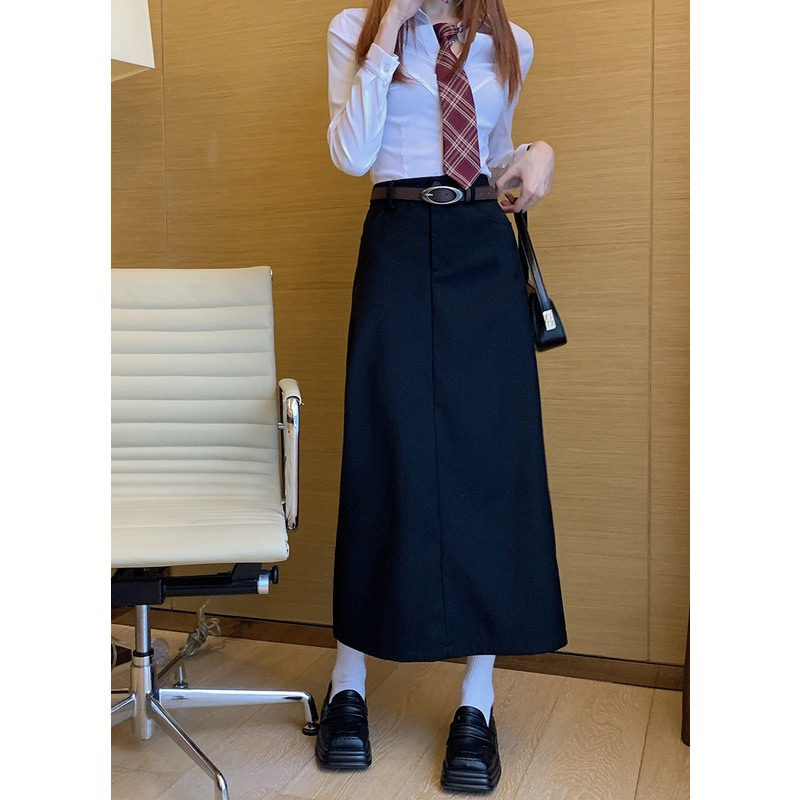 Chân váy dài phong cách Retro chất tuyết mưa đẹp loại 1 tặng kèm dây lưng, Chân váy dài chữ A xẻ sau cạp cao túi ngang