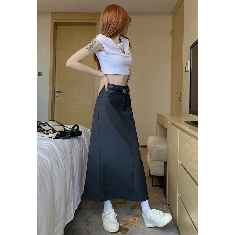 Chân váy dài phong cách Retro chất tuyết mưa đẹp loại 1 tặng kèm dây lưng, Chân váy dài chữ A xẻ sau cạp cao túi ngang