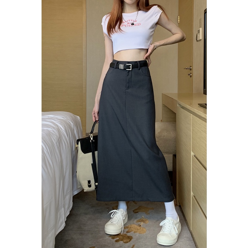 Chân váy dài phong cách Retro chất tuyết mưa đẹp loại 1 tặng kèm dây lưng, Chân váy dài chữ A xẻ sau cạp cao túi ngang