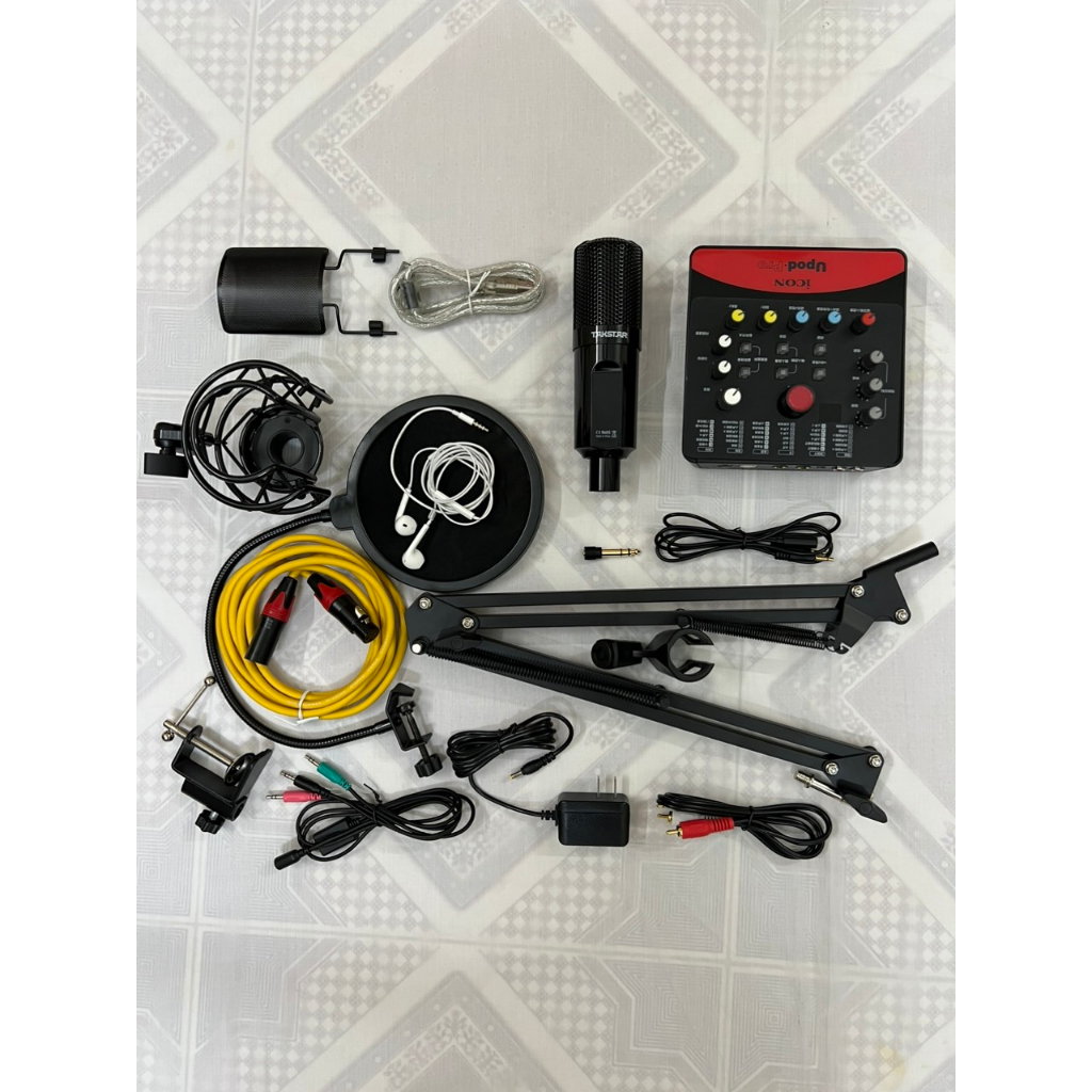 TRỌN BÔ LIVESTREAM SOUND CARD ICON UPOD PRO VÀ MIC TAKSTAR PC K850 CHÂN KẸP MÀNG LỌC TẶNG TAI NGHE