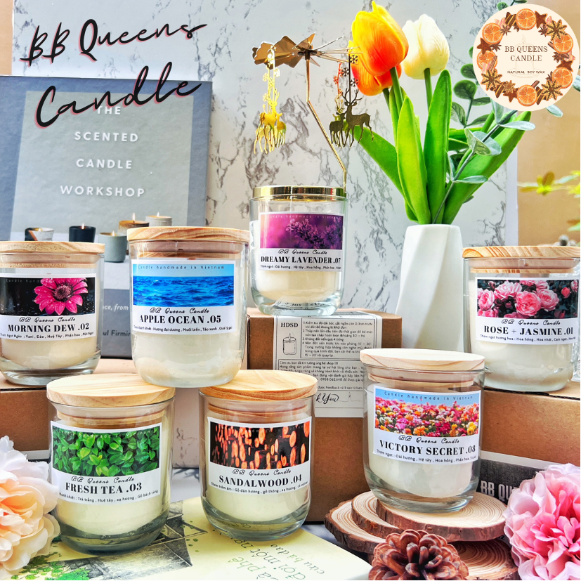 Nến Thơm Premium Hương Táo Biển tươi mát  Thương hiệu BB Queens Candle tinh dầu tự nhiên có Set quà tặng