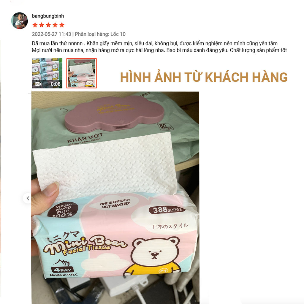 Giấy ăn Minibear, thùng 30 gói khăn giấy cao cấp thêm dày 300 tờ 4 lớp, 100% bột gỗ nguyên sinh, an toàn làn da.