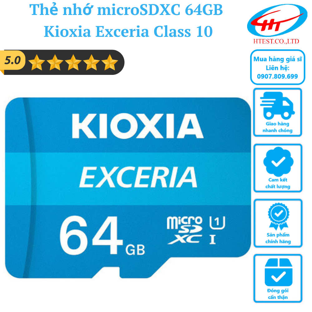 Thẻ nhớ microSDXC 64GB UHS-I C10 U1 Kioxia Exceria Class 10, xanh dương - Hàng chính hãng