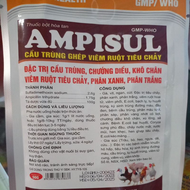 AMPISUL 50g cầu trùng ghép viêm ruột tiêu chảy