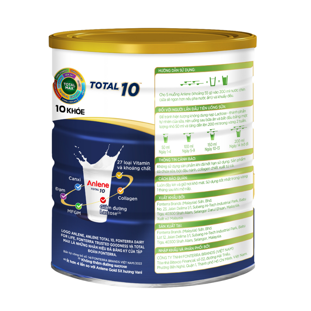 Combo 2 Sữa bột bổ sung dinh dưỡng Anlene  TOTAL 10 800g/lon