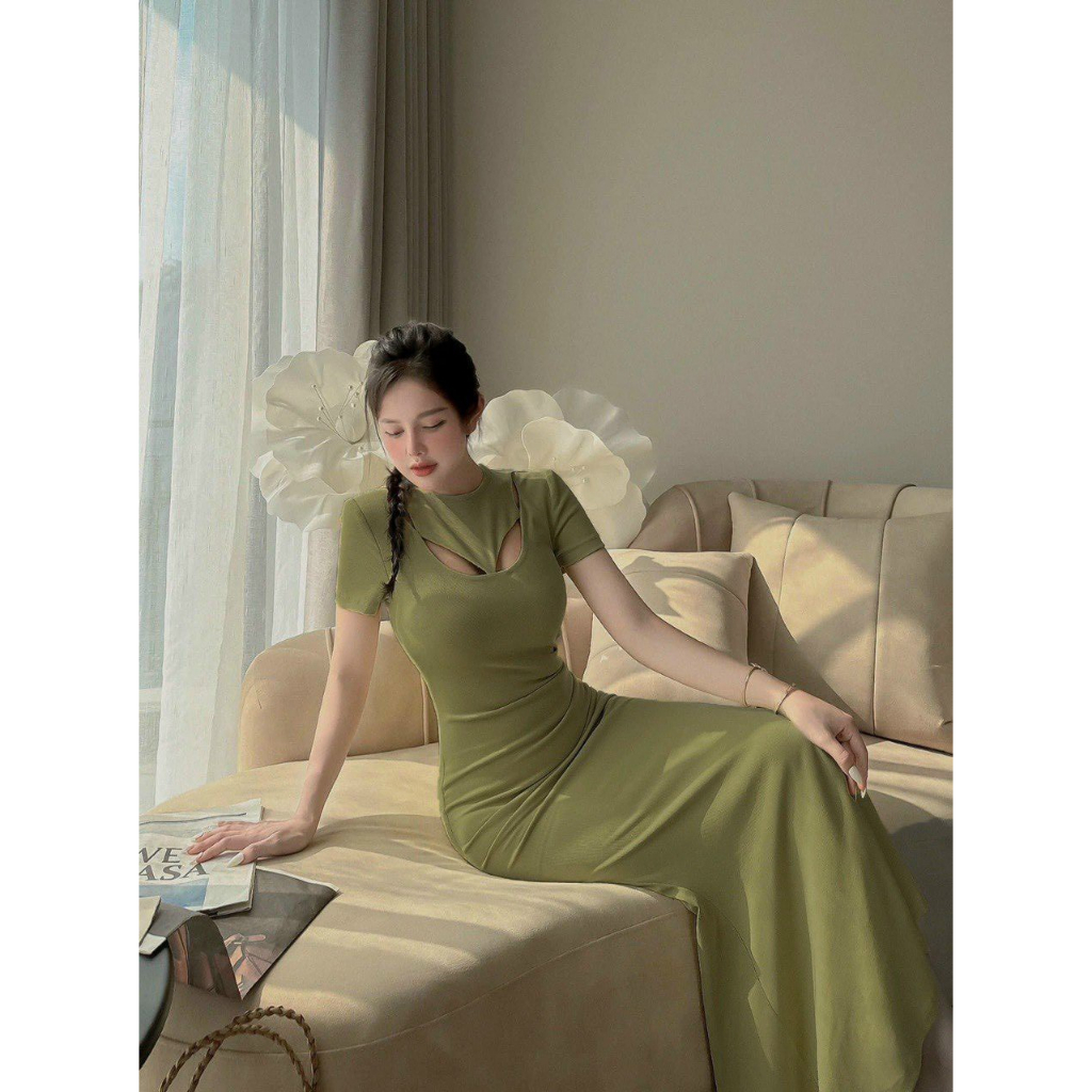 Đầm body cổ tròn khoét dáng đuôi cá siêu tôn dáng