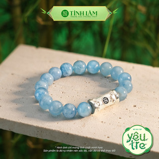 Tinh lâm vòng tay phong thủy đá aquamarine 10 li - charm lu thống ống tre